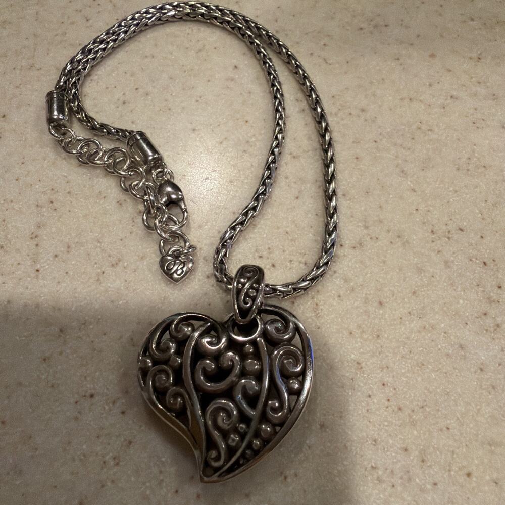Brighton Bibi Sterling Silver Plated Heart Pendant 16-18” Necklace - Picture 8 of 8